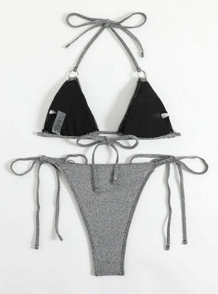 Coquette Aesthetic Gray Swimsuit Bikini for Women - Y2K Fashion Statement
