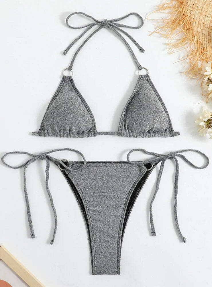 Coquette Aesthetic Gray Swimsuit Bikini for Women - Y2K Fashion Statement