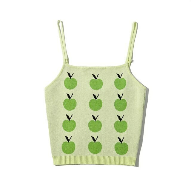 Coquette Aesthetic Green Apple Tank Top - Y2K Fashion for Women - Cute Tops with Grunge Style