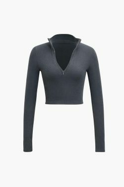 Coquette Aesthetic Half Zip Long Sleeve Top for Y2K Fashion Enthusiasts