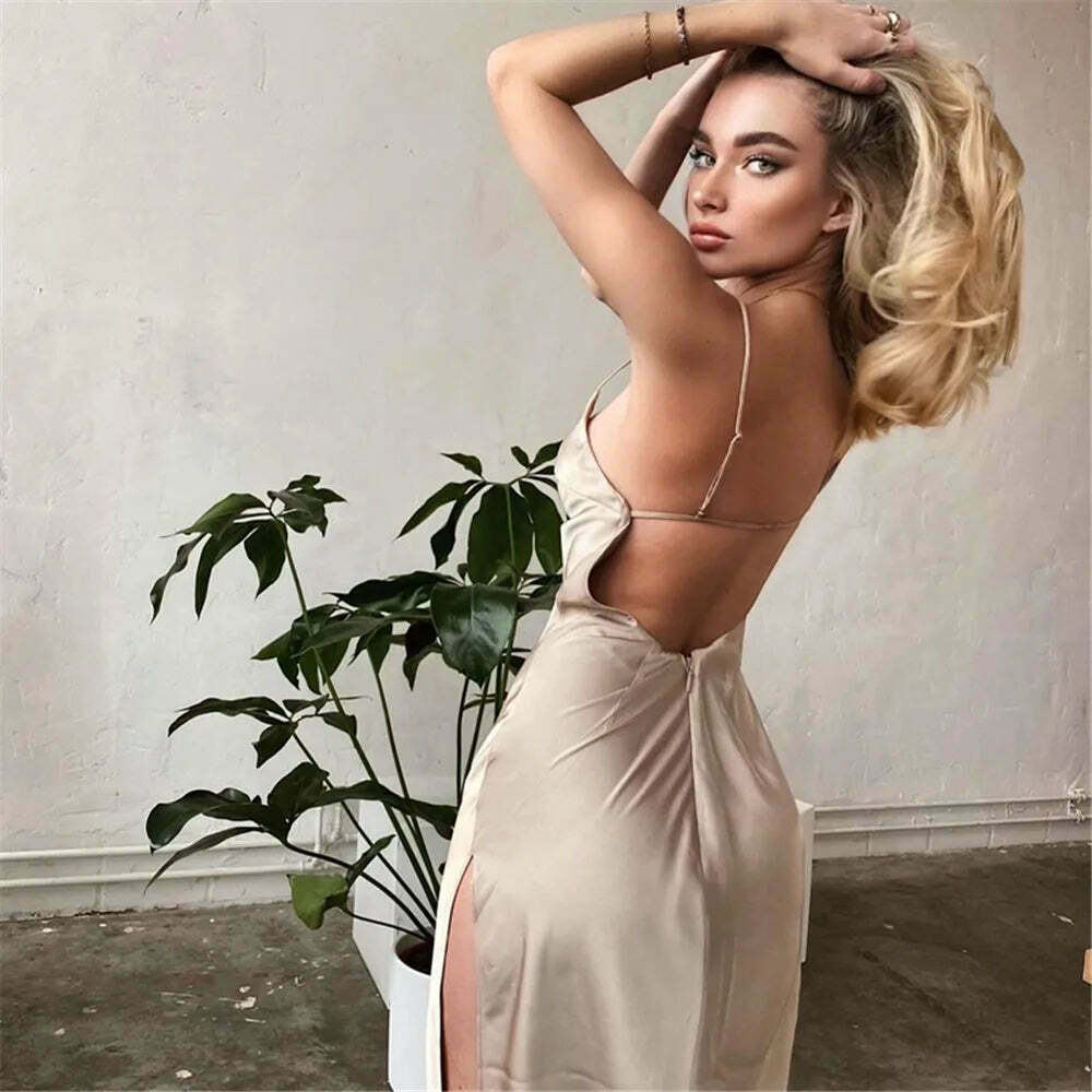 Coquette Aesthetic Hazelnut Satin Dream Dress - Y2K Fashion Statement Piece