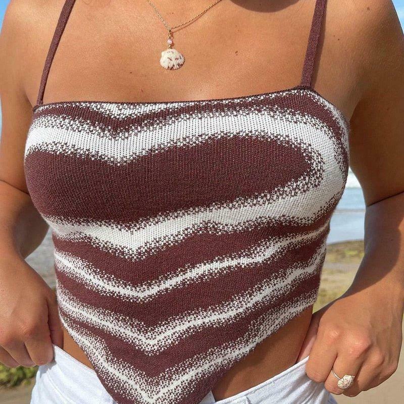 Coquette Aesthetic Heart Print Knit Top - Y2K Fashion - Grunge Style - Cute Pastel Goth Outfit