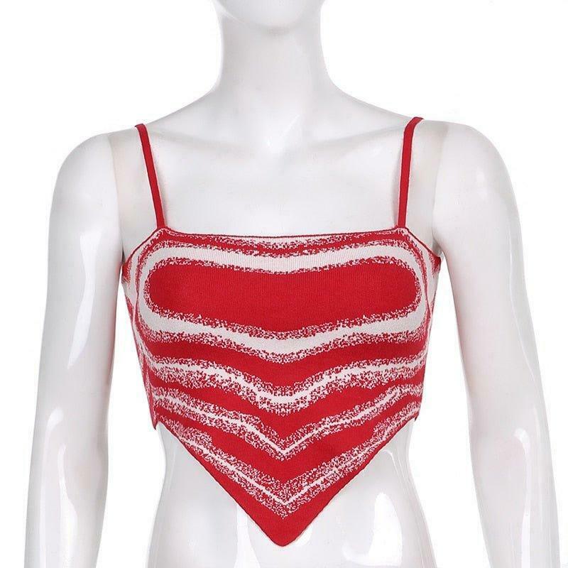 Coquette Aesthetic Heart Print Knit Top - Y2K Fashion - Grunge Style - Cute Pastel Goth Outfit