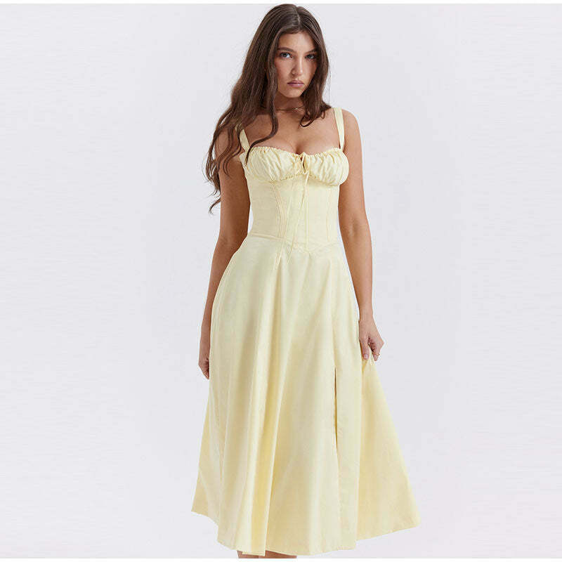 Coquette Aesthetic Helen Split Dress - Y2K Fashion Statement with a Flirty Twist