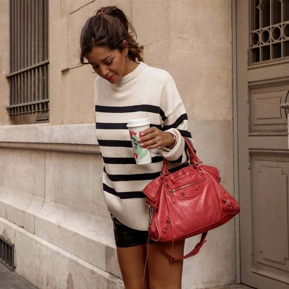 Coquette Aesthetic Henry Stripe Knitted Jumper - Y2K Fashion Women's Sweater