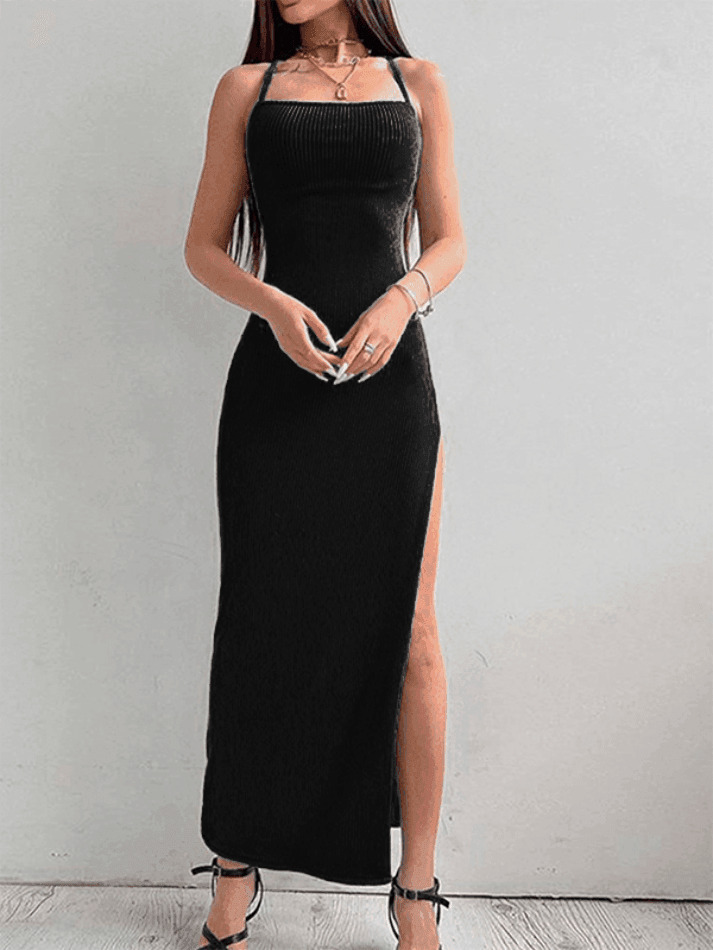 Coquette Aesthetic High Slit Maxi Dress - Y2K Fashion for Grunge & Pastel Goth