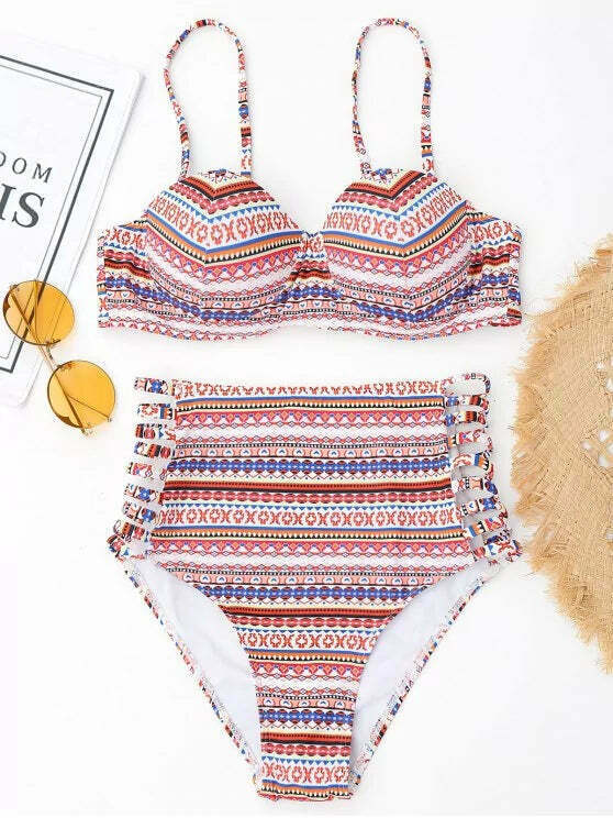 Coquette Aesthetic High Waist Bikini Set with Pretty Push-Up Print