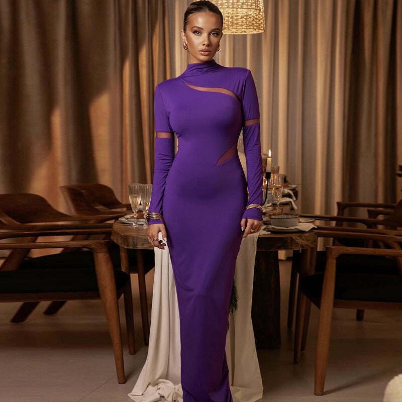 Coquette Aesthetic Hollow Slim High Collar Dress - Y2K Fashion Women's Clothing