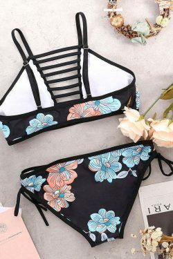 Coquette Aesthetic Hollow String Printed High Neck Bikini Set - Y2K Fashion Swimwear
