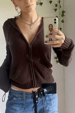Coquette Aesthetic Hooded Crop Knit Cardigan - Y2K Fashion Women's Clothing