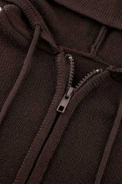 Coquette Aesthetic Hooded Crop Knit Cardigan - Y2K Fashion Women's Clothing