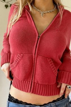 Coquette Aesthetic Hooded Crop Knit Cardigan - Y2K Fashion Women's Clothing
