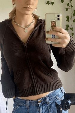 Coquette Aesthetic Hooded Crop Knit Cardigan - Y2K Fashion Women's Clothing