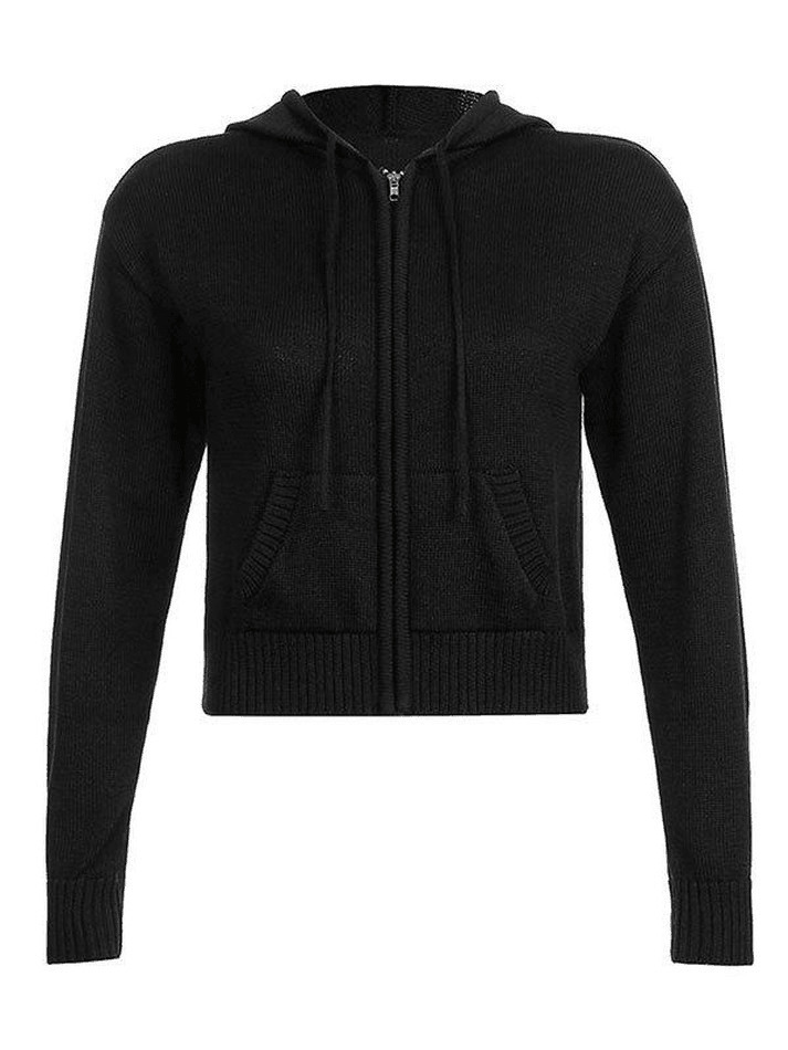 Coquette Aesthetic Hooded Crop Knit Cardigan - Y2K Fashion Women's Clothing