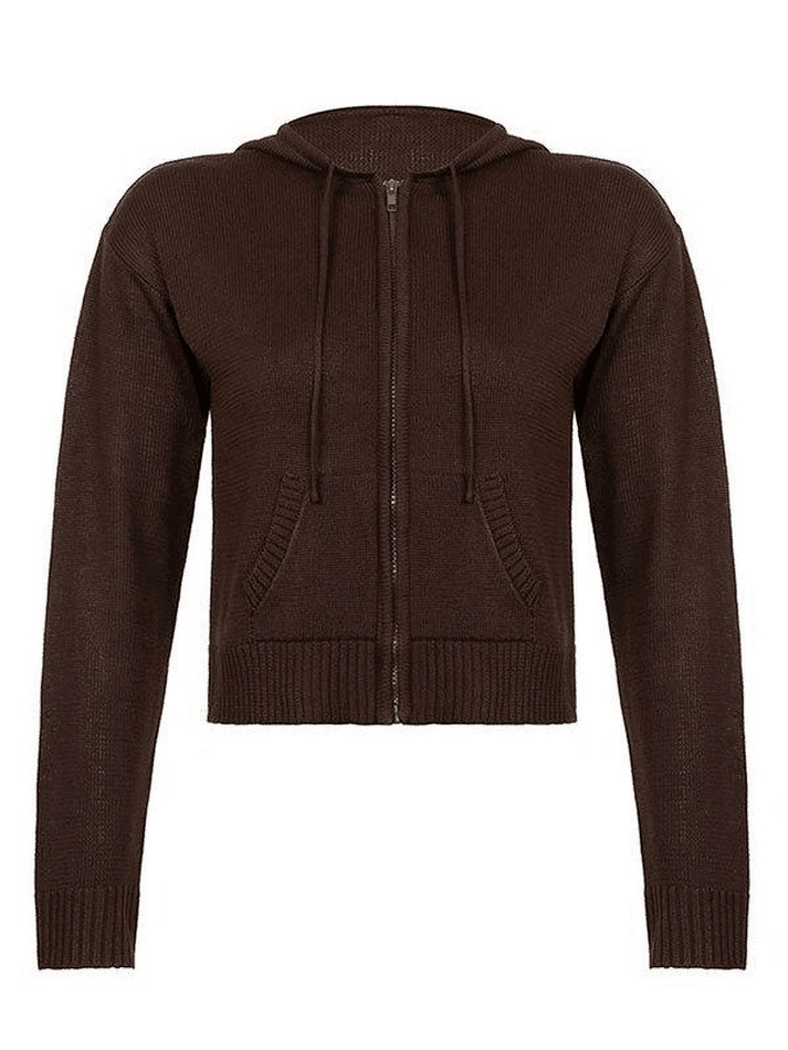 Coquette Aesthetic Hooded Crop Knit Cardigan - Y2K Fashion Women's Clothing