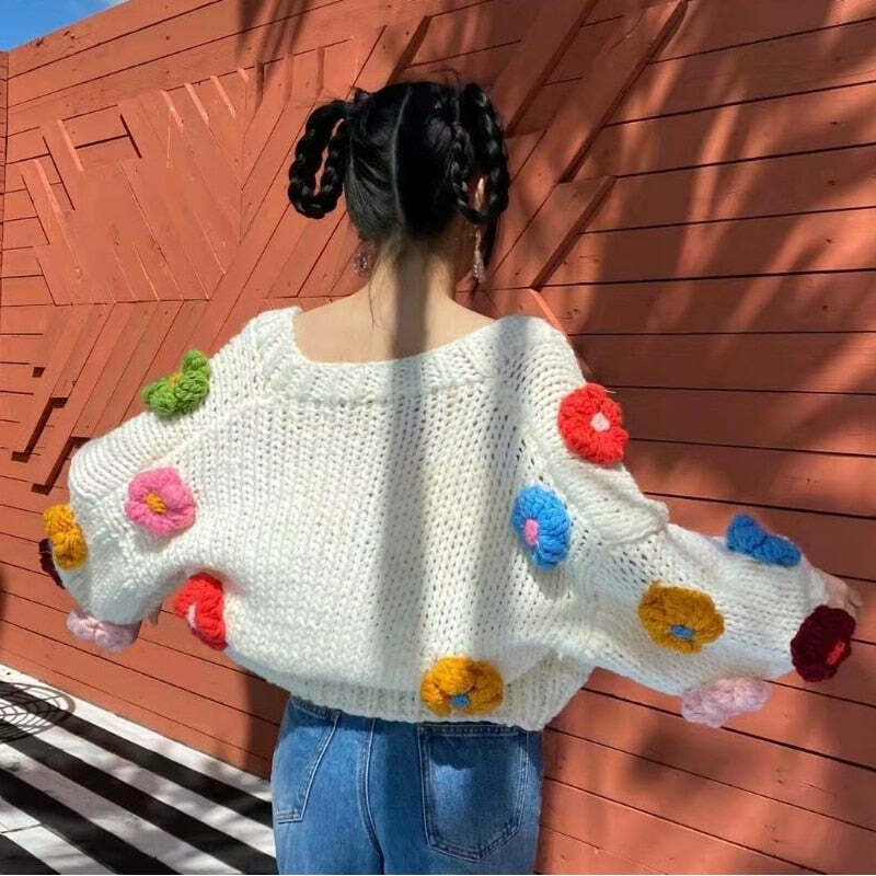 Coquette Aesthetic Iris Floral Knitted Cardigan - Y2K Fashion Women's Clothing