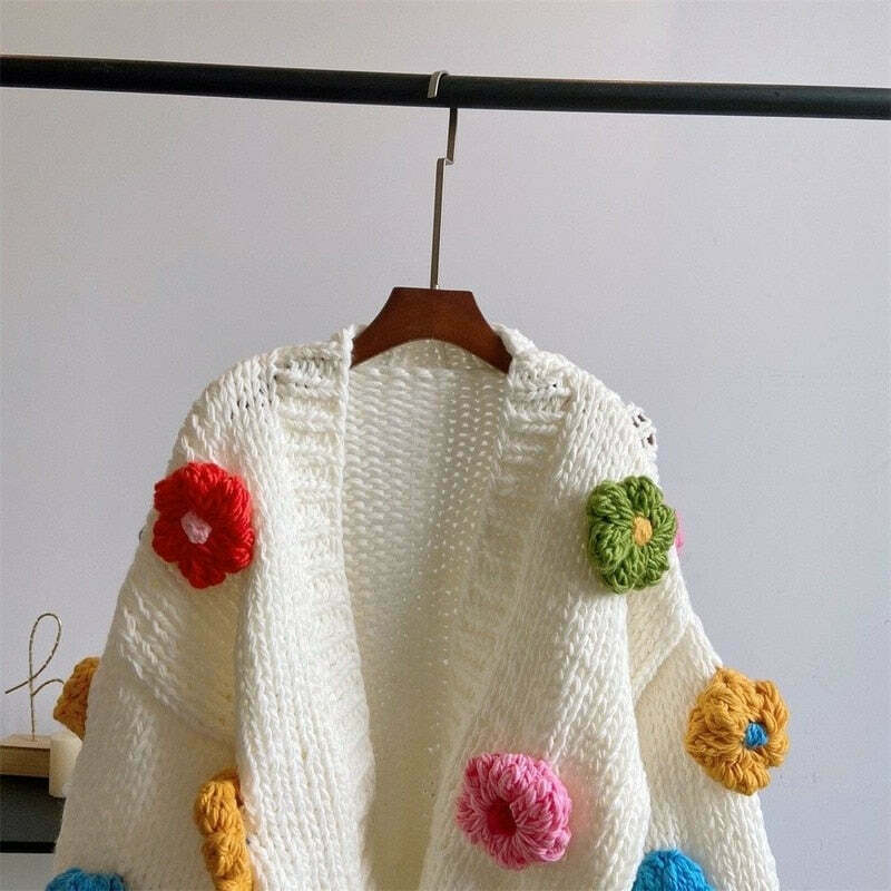 Coquette Aesthetic Iris Floral Knitted Cardigan - Y2K Fashion Women's Clothing