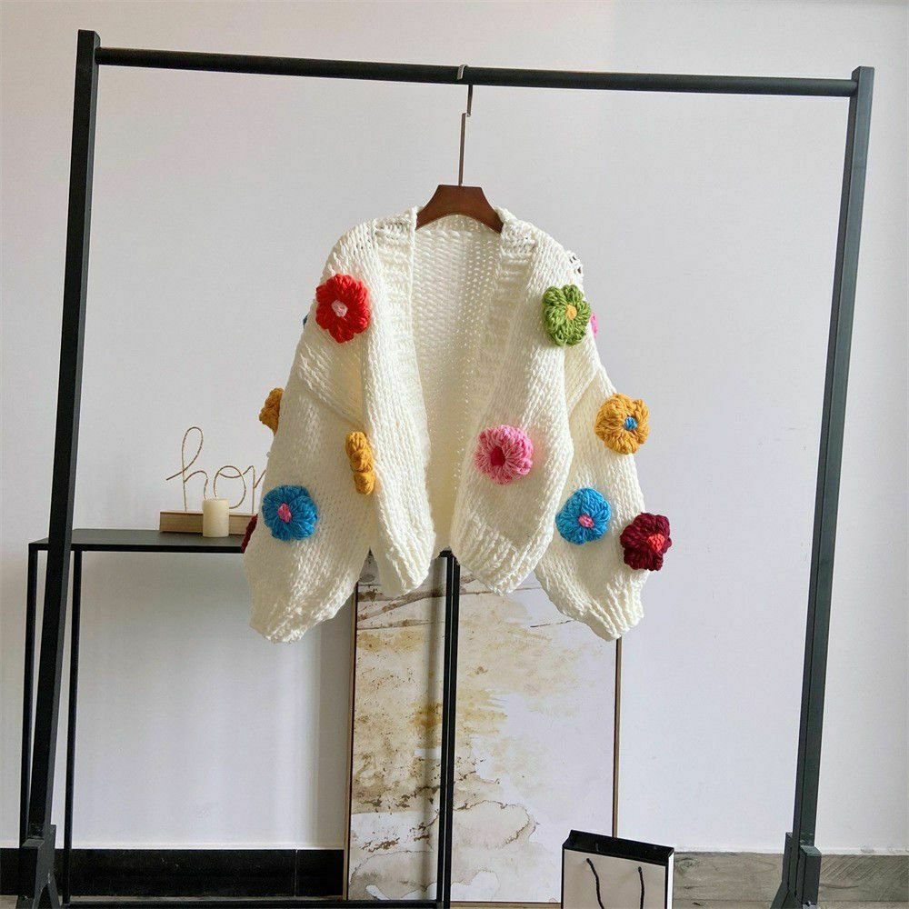 Coquette Aesthetic Iris Floral Knitted Cardigan - Y2K Fashion Women's Clothing