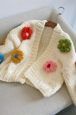 Coquette Aesthetic Iris Floral Knitted Cardigan - Y2K Fashion Women's Clothing