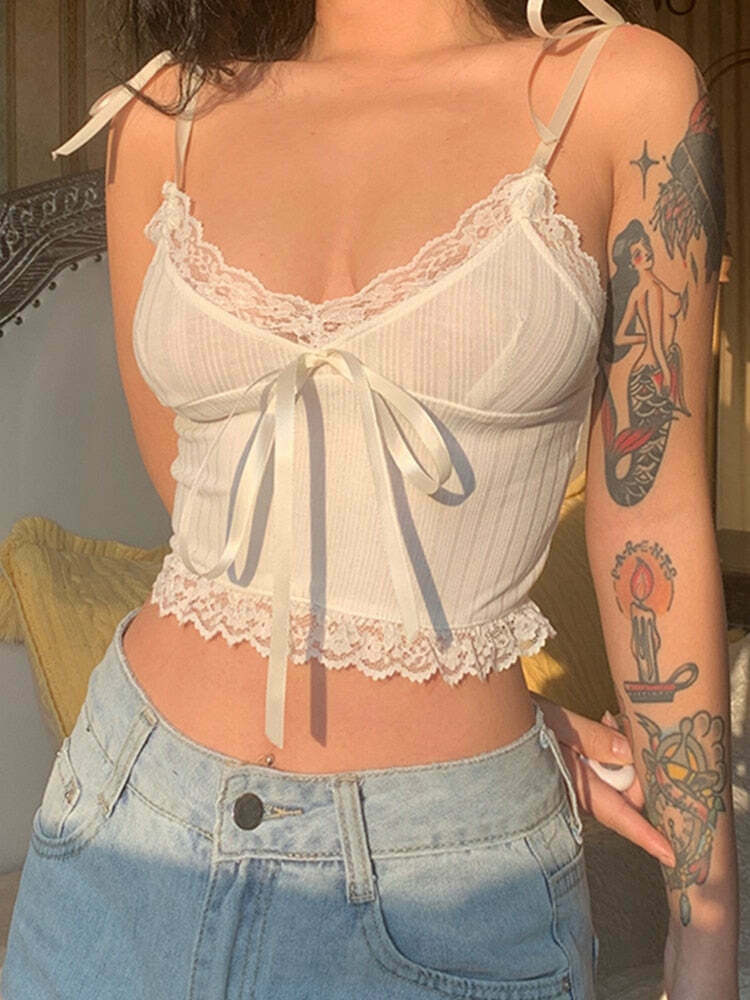 Coquette Aesthetic Ivory Delight Cami - Y2K Fashion Top for Women