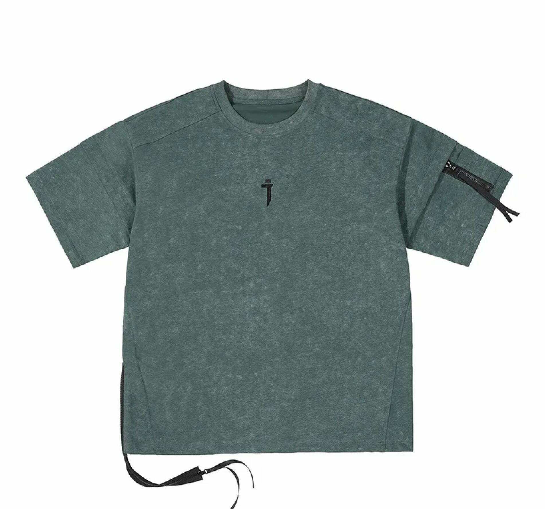 Coquette Aesthetic Jiyend Side Zip Marl T-Shirt for Y2K Fashion Enthusiasts