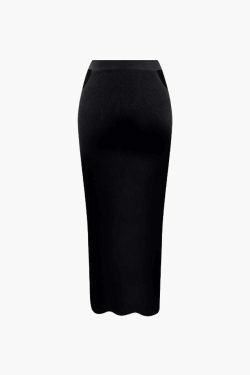 Coquette Aesthetic Knit Square Neck Crop Tank Top & Buckle Midi Skirt Set