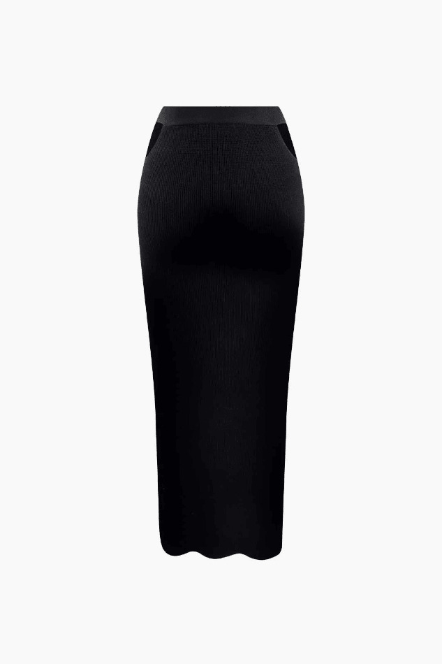 Coquette Aesthetic Knit Square Neck Crop Tank Top & Buckle Midi Skirt Set