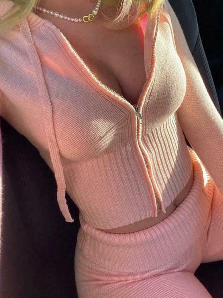 Coquette Aesthetic Knitted Hooded Two-Piece for Women - Y2K Fashion Outfit