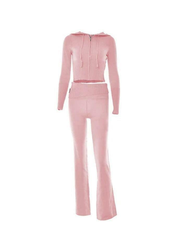 Coquette Aesthetic Knitted Hooded Two-Piece for Women - Y2K Fashion Outfit