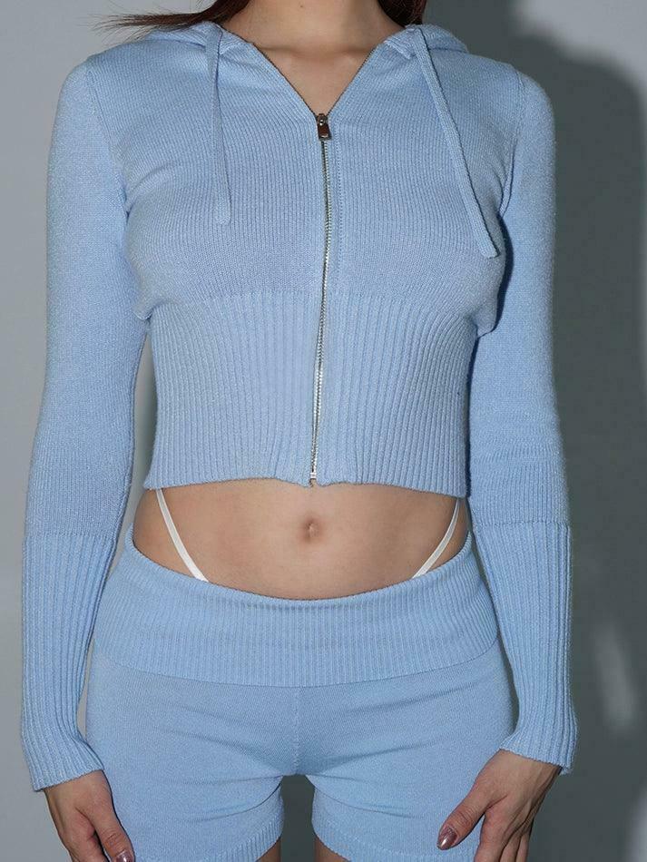 Coquette Aesthetic Knitted Hooded Two-Piece for Women - Y2K Fashion Outfit