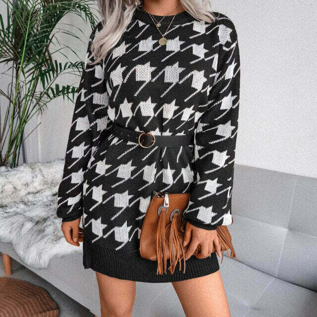 Coquette Aesthetic Knitted Long Sleeve Mini Dress - Soft Girl Style