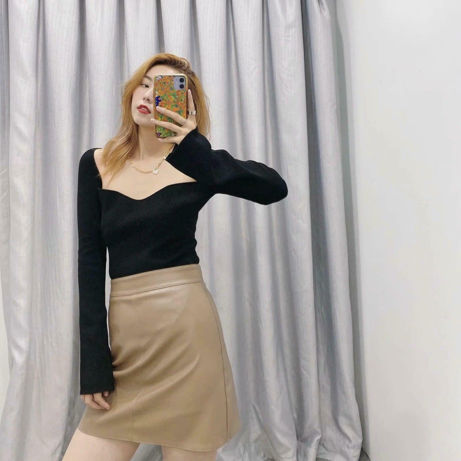 Coquette Aesthetic Knitted Top with Full Sleeves for Women