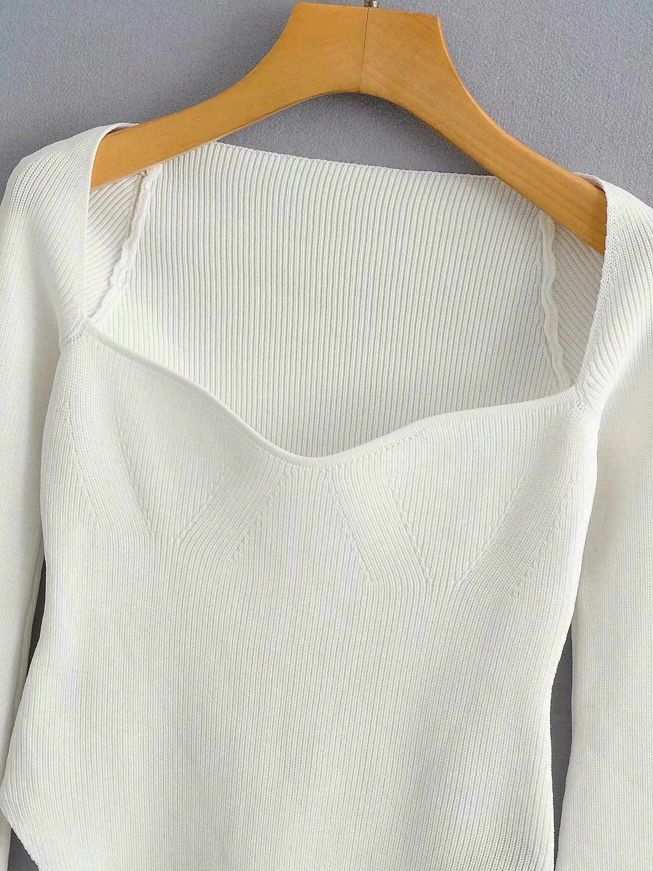 Coquette Aesthetic Knitted Top with Full Sleeves for Women