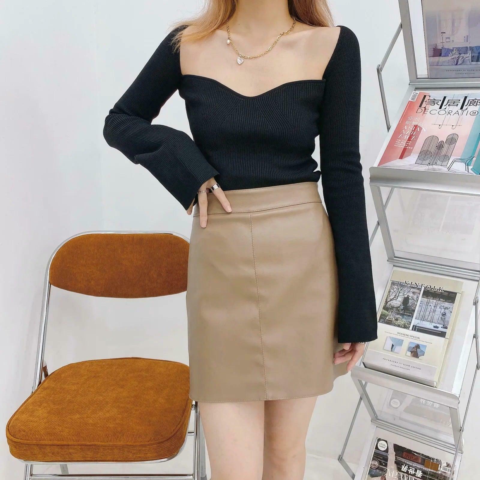 Coquette Aesthetic Knitted Top with Full Sleeves for Women