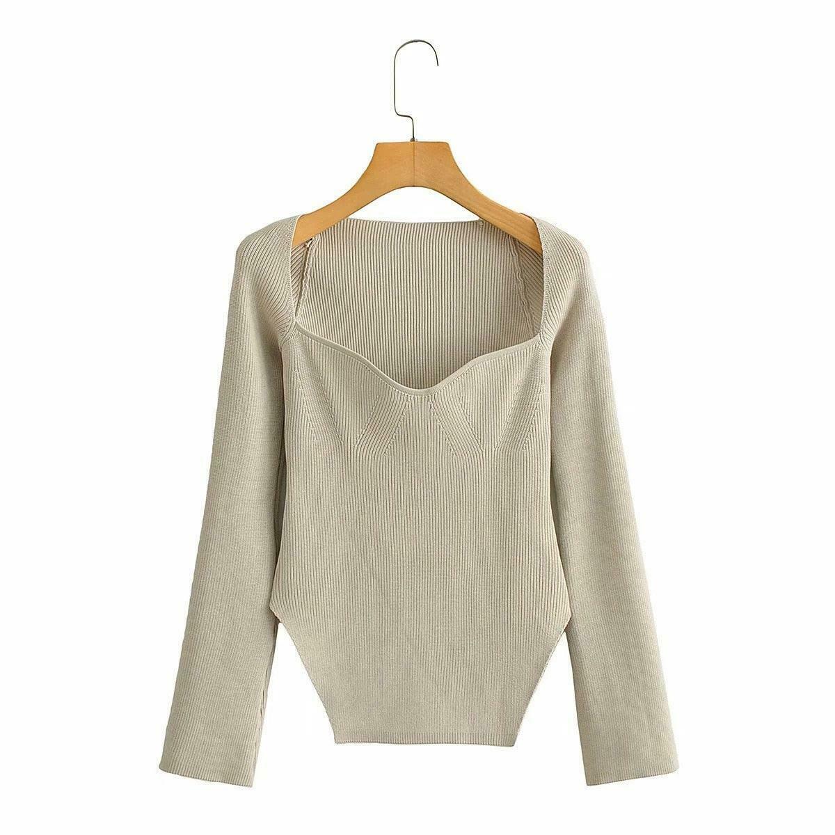 Coquette Aesthetic Knitted Top with Full Sleeves for Women