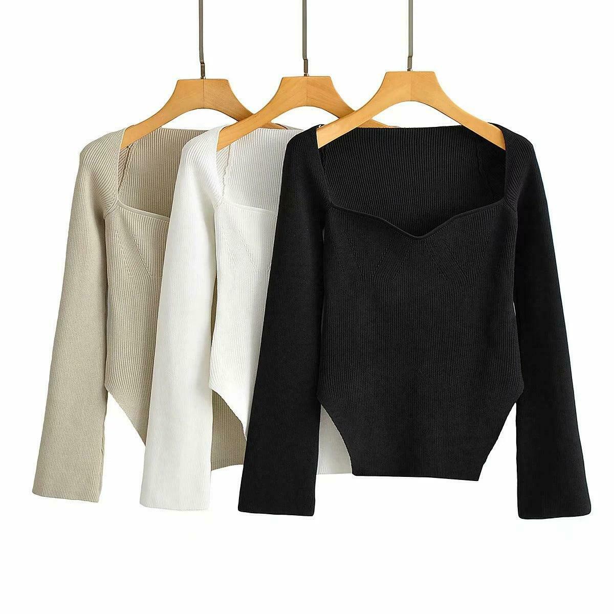 Coquette Aesthetic Knitted Top with Full Sleeves for Women
