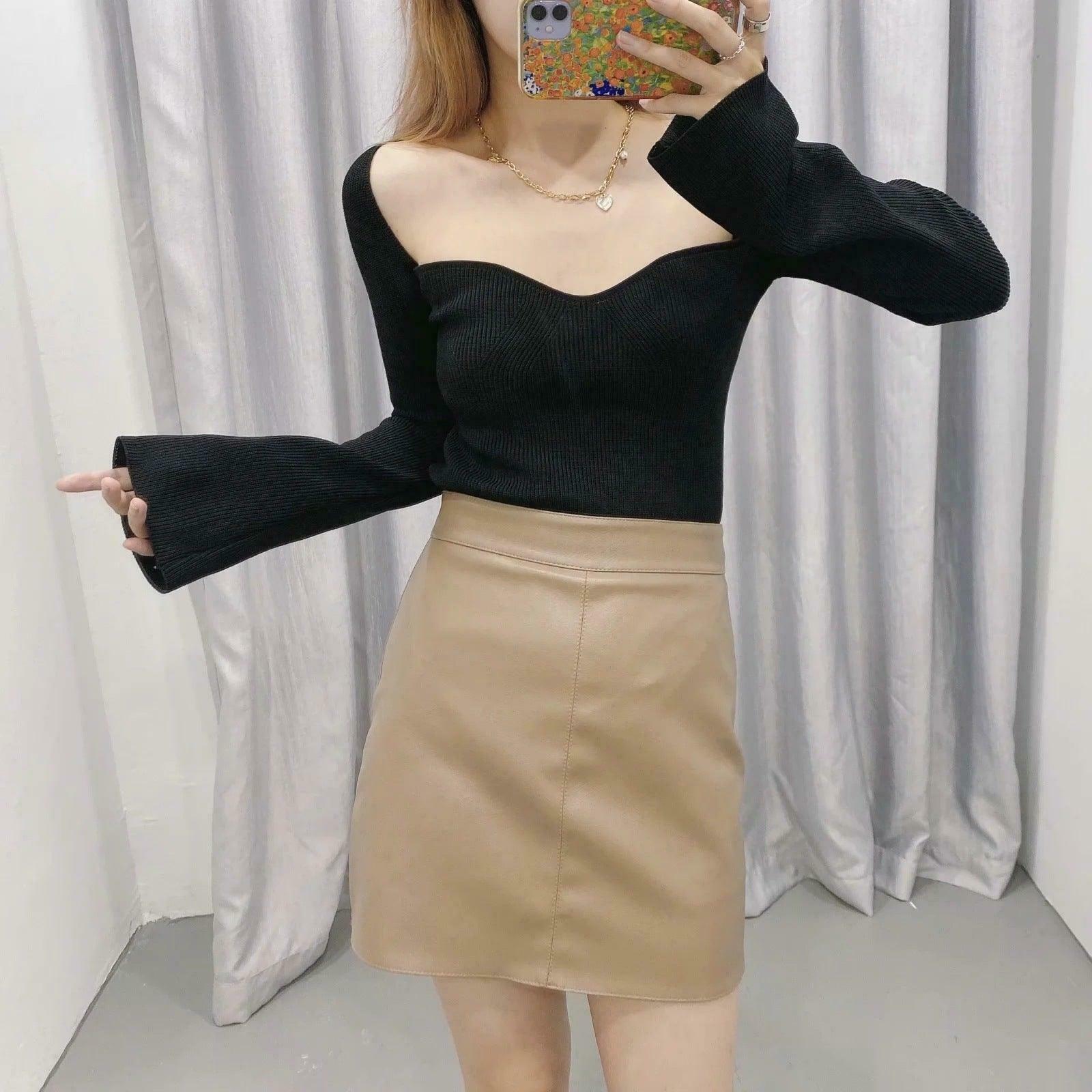 Coquette Aesthetic Knitted Top with Full Sleeves for Women
