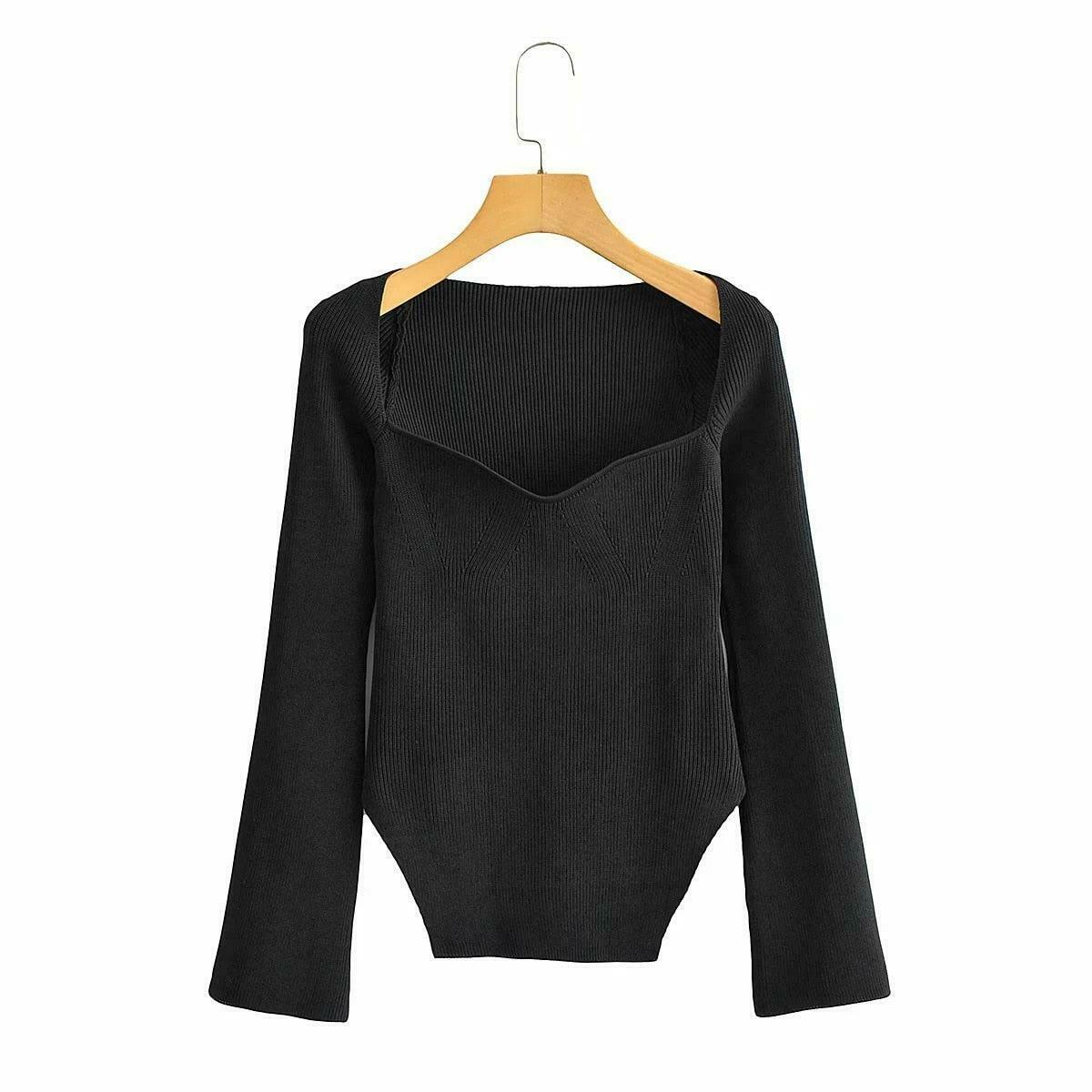 Coquette Aesthetic Knitted Top with Full Sleeves for Women