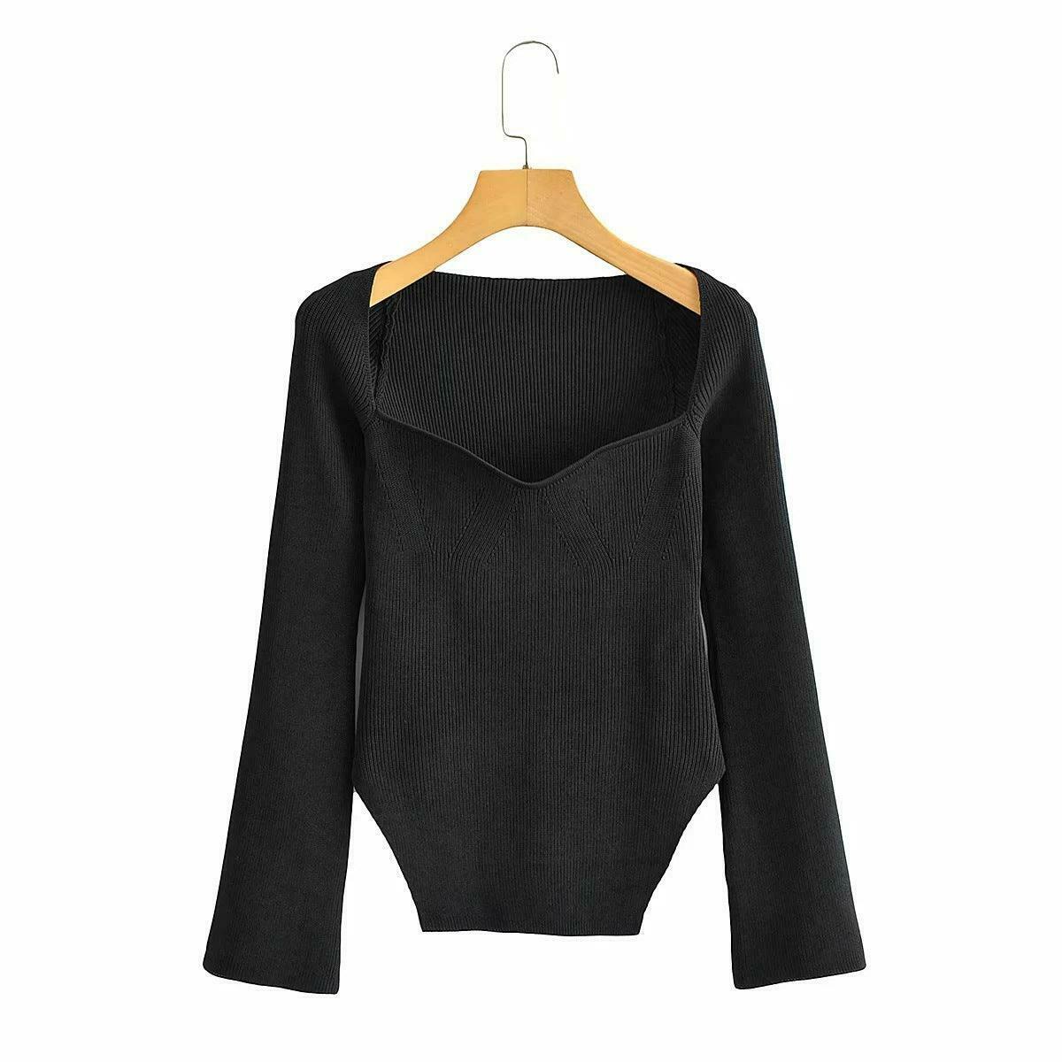 Coquette Aesthetic Knitted Top with Full Sleeves for Women