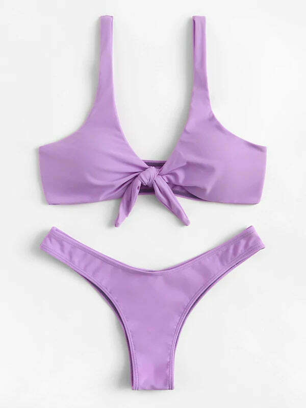 Coquette Aesthetic Knot Bra and Thong Set - Y2K Fashion Lingerie for Women