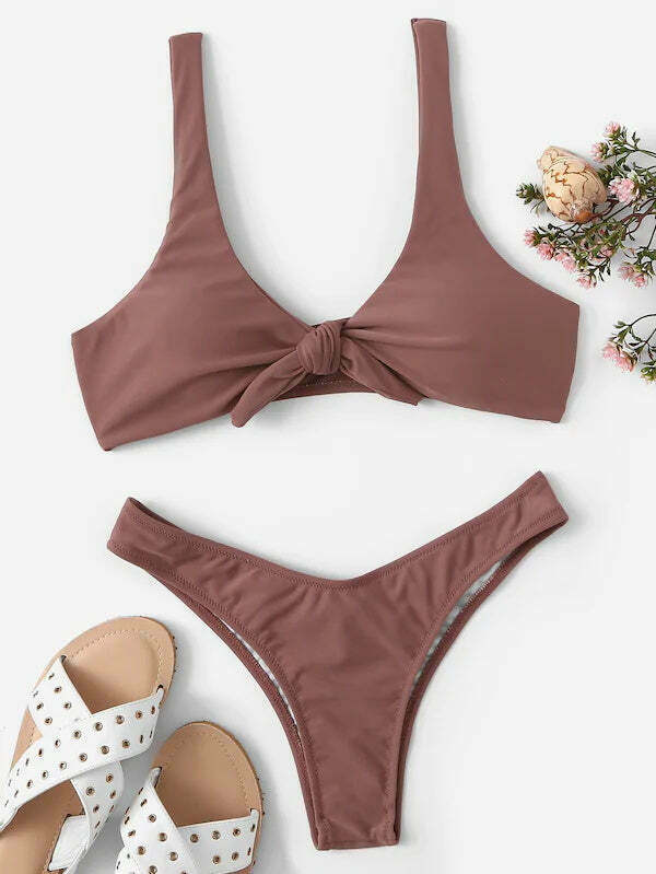 Coquette Aesthetic Knot Bra and Thong Set - Y2K Fashion Lingerie for Women