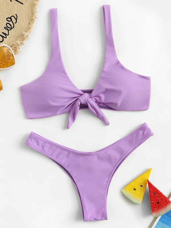 Coquette Aesthetic Knot Bra and Thong Set - Y2K Fashion Lingerie for Women
