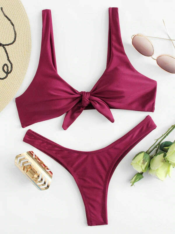 Coquette Aesthetic Knot Bra and Thong Set - Y2K Fashion Lingerie for Women