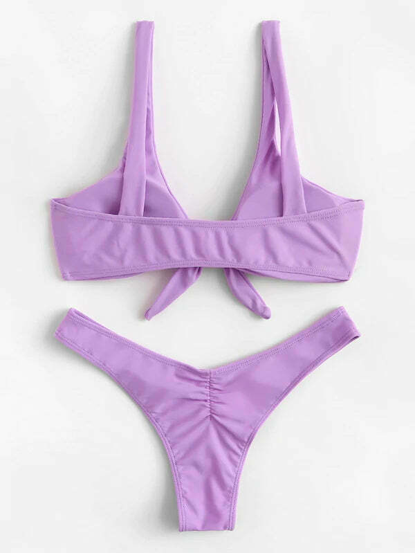Coquette Aesthetic Knot Bra and Thong Set - Y2K Fashion Lingerie for Women