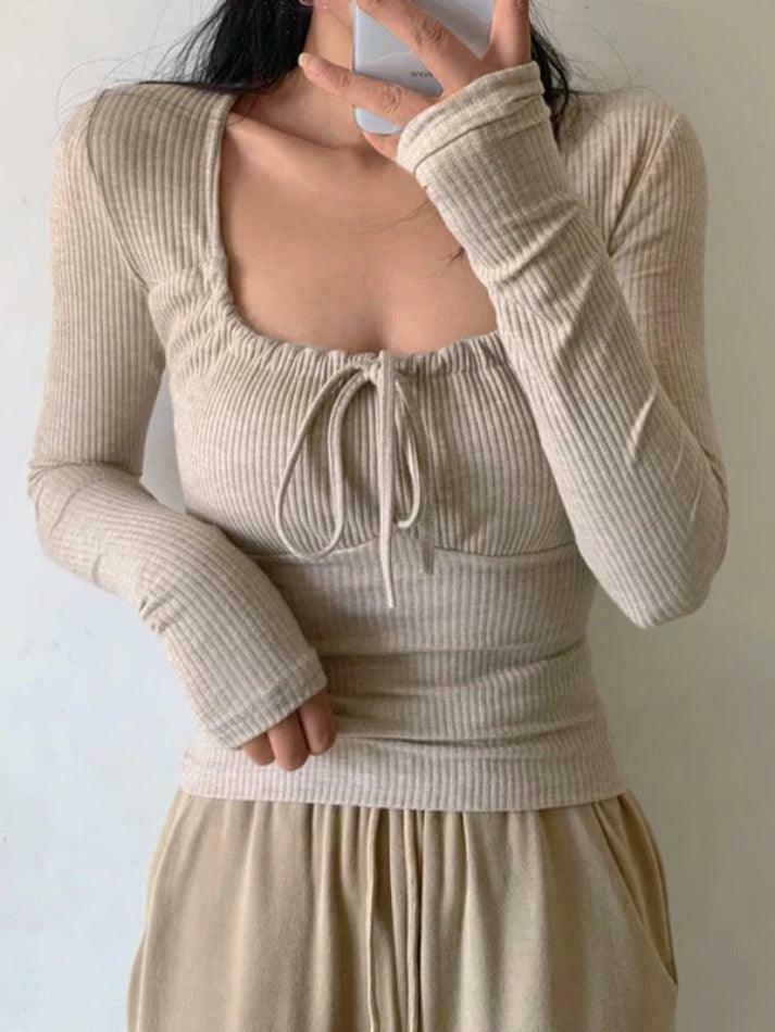 Coquette Aesthetic Lace-Up Knit Top - Y2K Grunge Style - Pastel Goth Cargo Skirt - Cute Hoodie