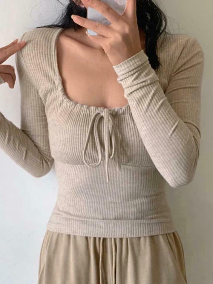 Coquette Aesthetic Lace-Up Knit Top - Y2K Grunge Style - Pastel Goth Cargo Skirt - Cute Hoodie