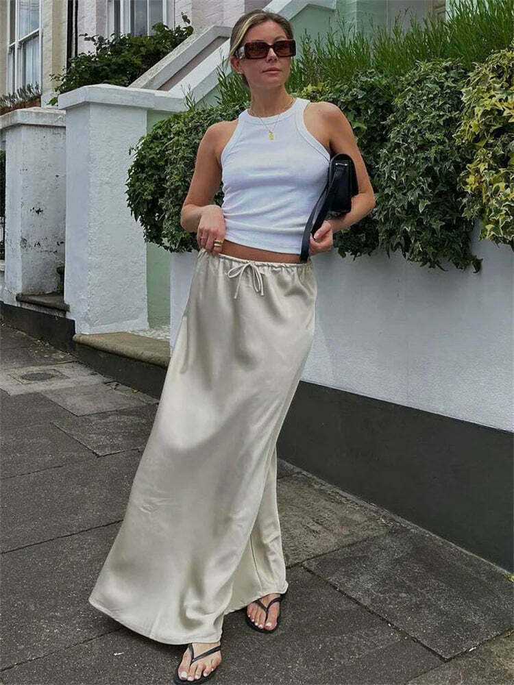 Coquette Aesthetic Lace-Up Maxi Skirt - Y2K Fashion with Grunge Style & Cute Tops