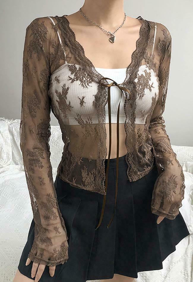 Coquette Aesthetic Lace Crop Blouse: Y2K Fashion, Grunge Style, Cute Tops & Pastel Goth