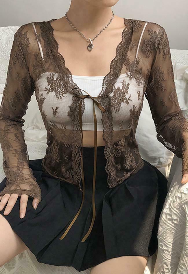 Coquette Aesthetic Lace Crop Blouse: Y2K Fashion, Grunge Style, Cute Tops & Pastel Goth