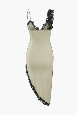 Coquette Aesthetic Lace Panel Midi Dress - Vintage-inspired Y2K fashion with a touch of elegance